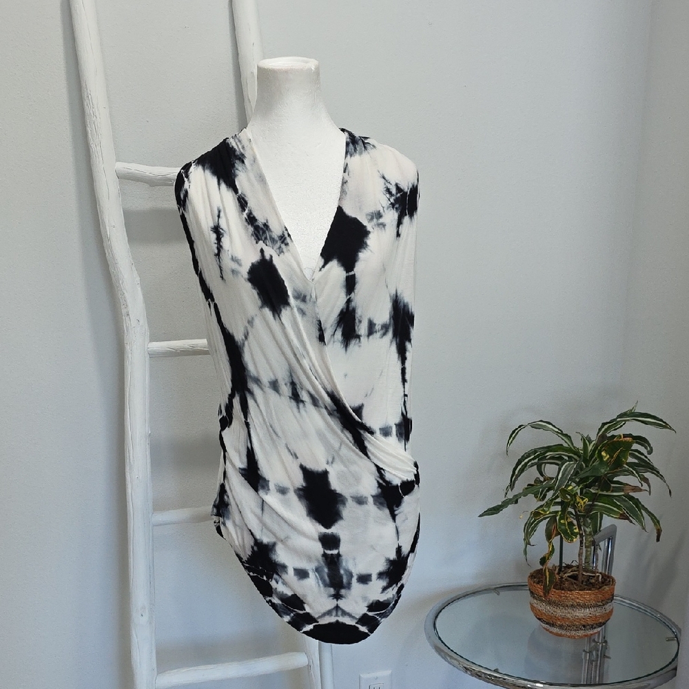 Young Fabulous And Broke Tie-Dye Wrap Front Women's Top - Black & White